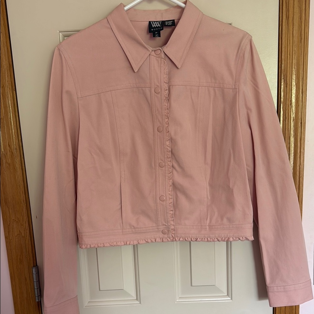 Worth Blush Pink Jean Jacket with Ruffles